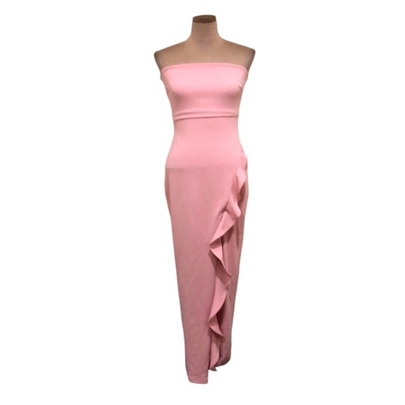 Lulus After Hours Maxi Dress Size Small Pastel Blush Pink Ruffle Strapless Gown - Picture 1 of 10
